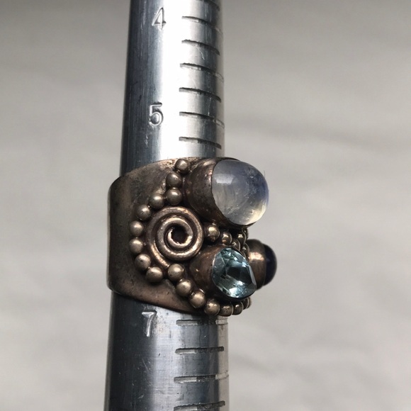 Moonstone, aquamarine, & amethyst silver ring - Picture 5 of 8